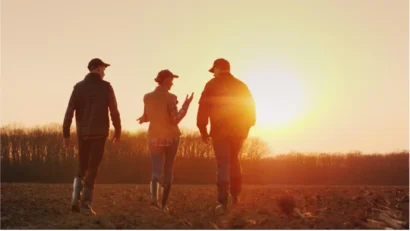 a family walking into the sunset representing sustainable subway